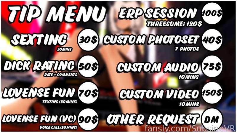 🩷 TIP MENU 🩷

~Please DM me before any TIP to be sure I am available !~