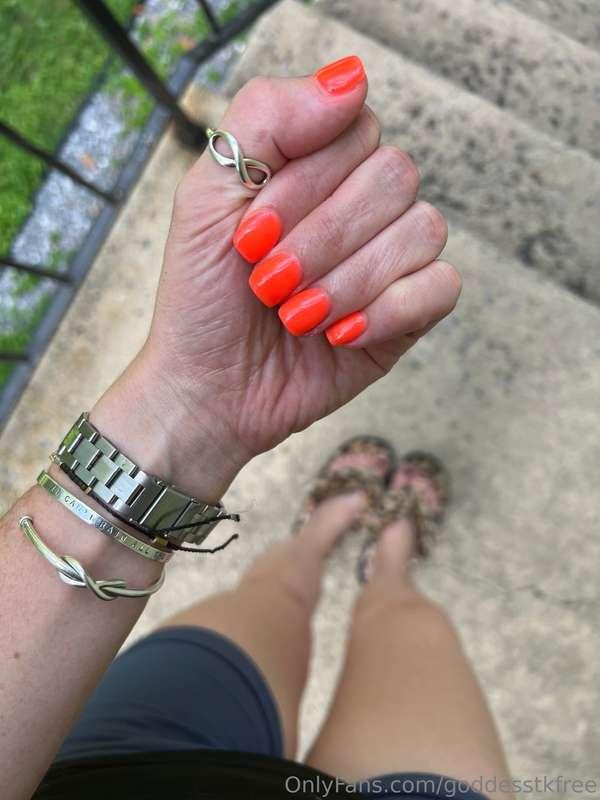 Fresh mani/pedi! I did black and orange because a toilet cuc..