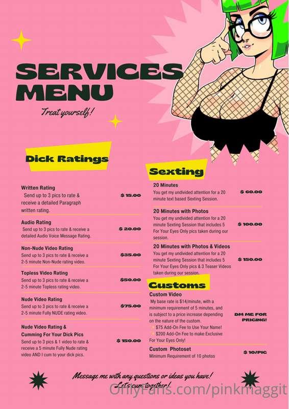 Here’s a Menu of all the Extras you can treat yourself with ..