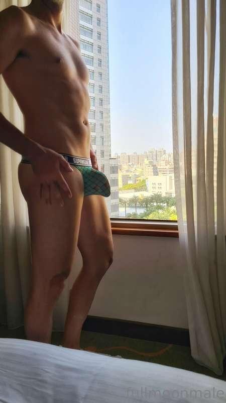 Showing off my Supawear thong, bulge and cock to the world! ..