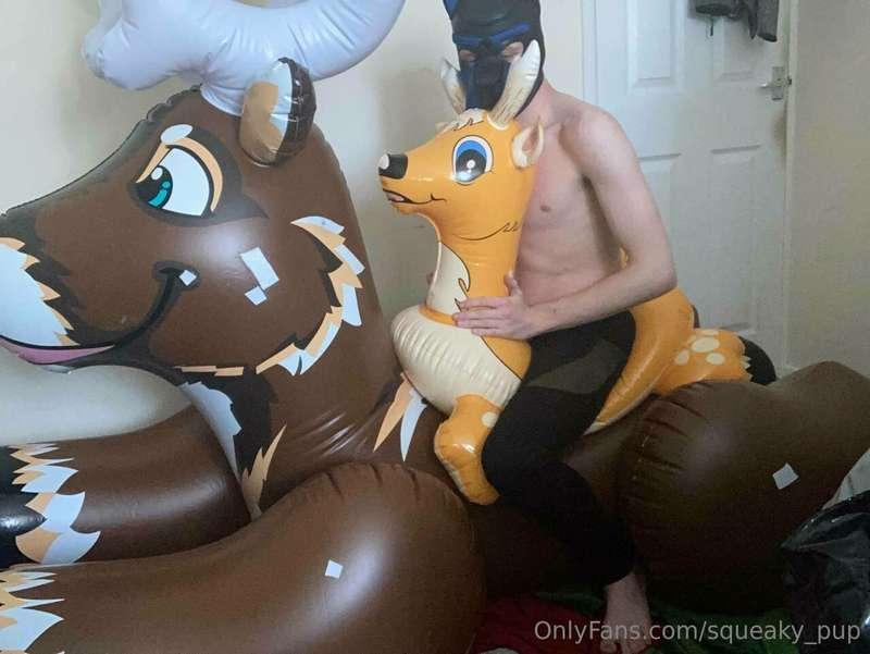 A large reindeer and Intex lil deer ride UwU