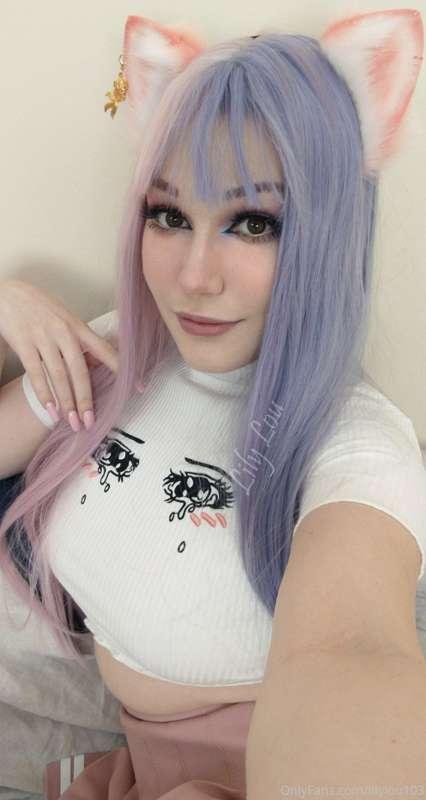 [20 pics] Cute catgirl shows off ass, titties, and pussy