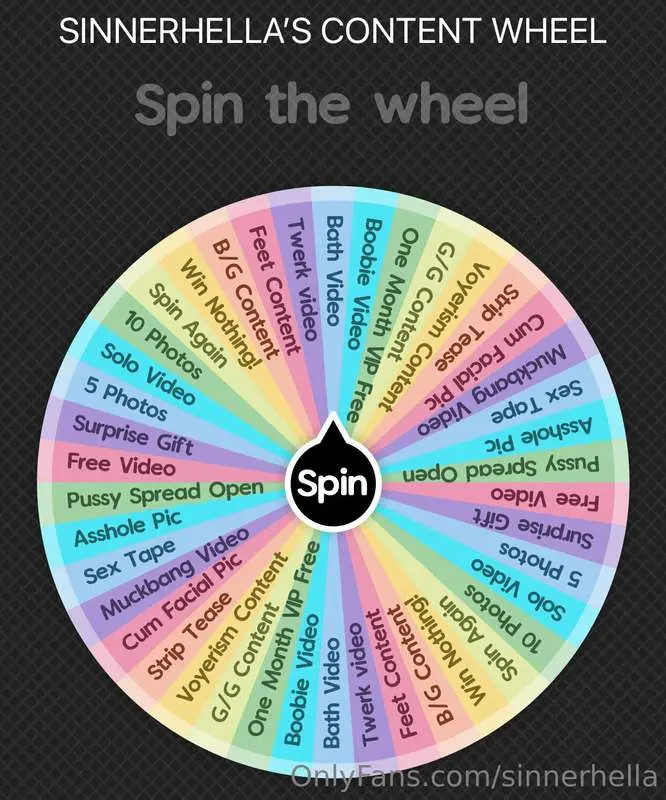 💙SPIN SINNERHELLA’S NAUGHTY CONTENT WHEEL💙
1 𝗦𝗽𝗶𝗻 $20 
2 𝗦𝗽𝗶..