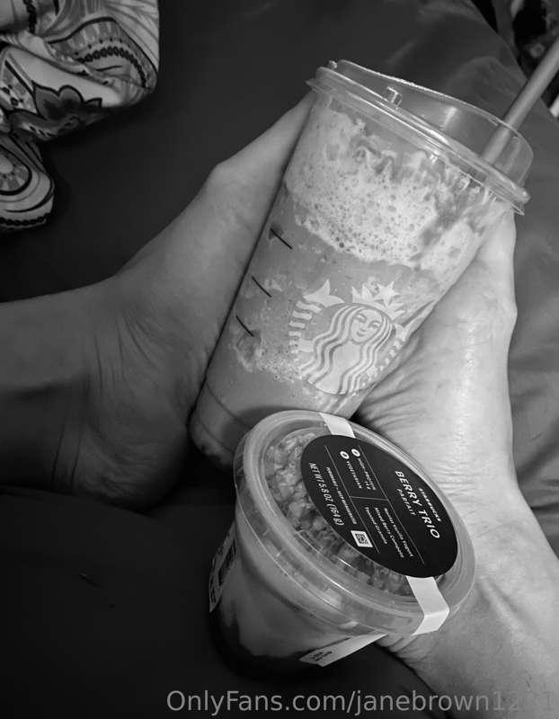 Lick my feet as I suck my coffee feet bitch! Listen to me mo..