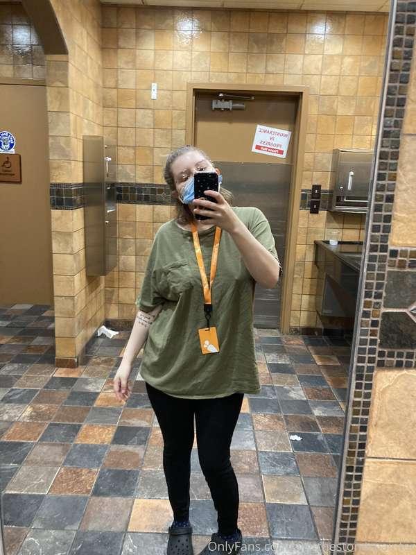 A rare full length bathroom selfie in a public bathroom on a..