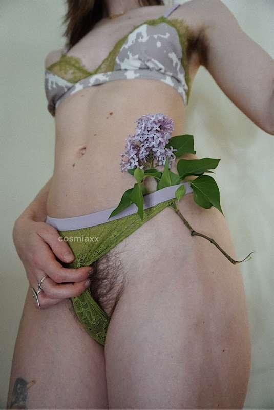 My panties matched the lilacs, so I had to do it
