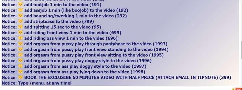 Here’s tip menu for the Exclusive Video!! 
Anything that you..