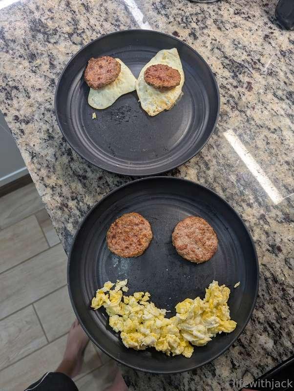 A LifewithJack breakfast special. Eggs and Turkey Sausage 