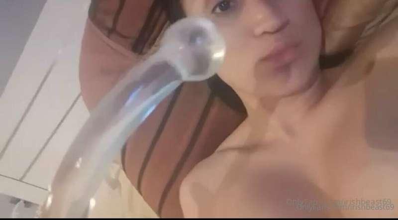 Babe playing with a new glass toy, she gets sooo wet wow 💦💦💦..