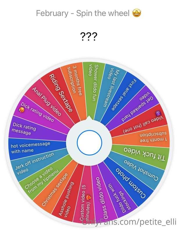 FEBRUARY - Spin the Wheel 🤩
1 Spin - 15$
3 spins - 35$ 

Soo..