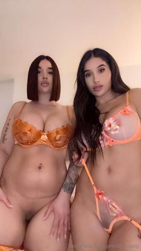 Shall we feed you our wet little pussies? Lay down 😈