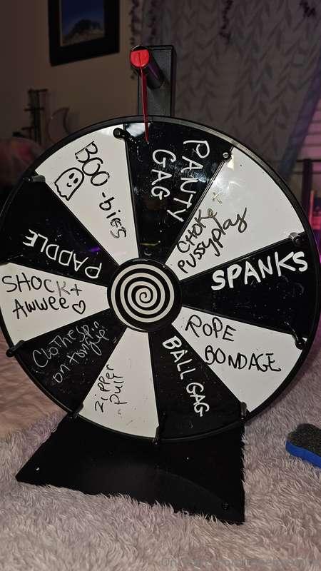 Tonights wheel spin!$9Clothespin on my titties every 5 spins..