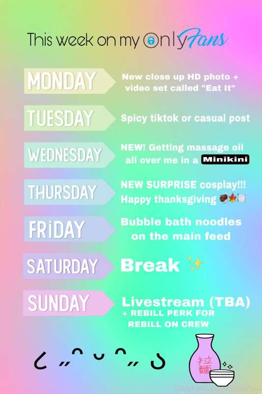 Here is this weeks schedule!!!! Lots of amazing stuff coming..
