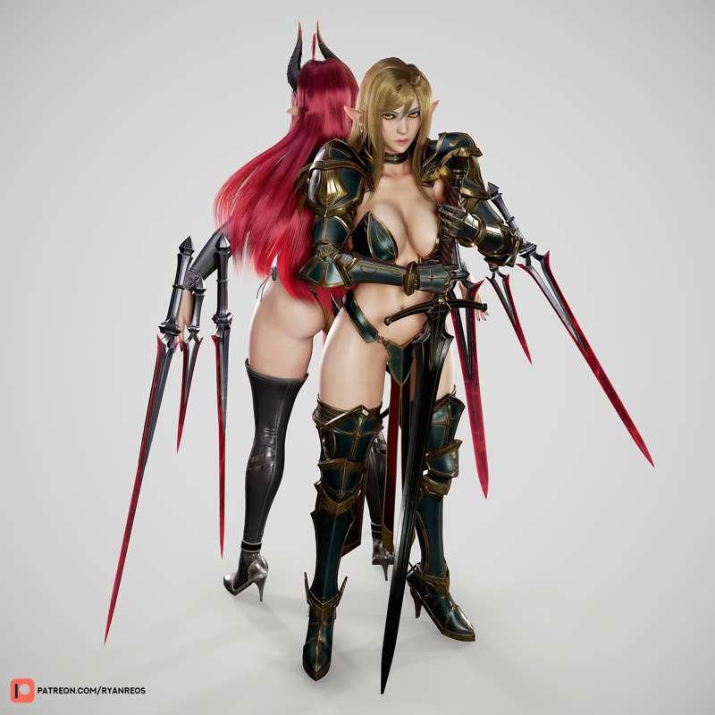 Elf Swordmaster & Daemon Girl
