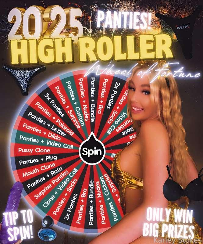 2025 HIGH ROLLER - Wheel of Fortune🥂
Are you ready to WIN BIG with every spin!?

NEW YEAR, NEW WHEEL... get ready for 2025 with me the right way! Here's a way for you to win my 𝗠𝗢𝗦𝗧 𝗘𝗫𝗖𝗟𝗨𝗦𝗜𝗩𝗘 𝗣𝗥𝗜𝗭𝗘𝗦 😱🎁 you can only win the 𝗩𝗘𝗥𝗬 𝗕𝗘𝗦𝗧 I have to offer because... 𝗘𝗩𝗘𝗥𝗬 𝗦𝗣𝗜𝗡 𝗪𝗜𝗡𝗦! 🥳🎰🎉 🙏🏻 all you gotta do is 𝗧𝗜𝗣 𝗧𝗢 𝗦𝗣𝗜𝗡 and see what HIGH TIER REWARD you get!!!

Remember, shipping is 𝗙𝗥𝗘𝗘 𝗶𝗻𝘀𝗶𝗱𝗲 𝘁𝗵𝗲 𝗨𝗦 ❤️ a small shipping &amp; handling fee is applied to packages outside the US because I do my best to guarantee a 𝗦𝗠𝗢𝗢𝗧𝗛, 𝗗𝗜𝗦𝗖𝗥𝗘𝗘𝗧, 𝗧𝗥𝗔𝗖𝗞𝗔𝗕𝗟𝗘 𝗗𝗘𝗟𝗜𝗩𝗘𝗥𝗬! Custom videos and video calls last up to 30 minutes 🙈🤫

🍾 𝟏 𝐒𝐏𝐈𝐍 - $𝟕𝟒
🍾 𝟐 𝐒𝐏𝐈𝐍𝐒 - $𝟏𝟐𝟑 (𝟏𝟓% 𝐎𝐅𝐅)
🍾 𝟑 𝐒𝐏𝐈𝐍𝐒 - $𝟏𝟔𝟗 (𝟐𝟓% 𝐎𝐅𝐅, 𝐁𝐄𝐒𝐓 𝐕𝐀𝐋𝐔𝐄)

⚠️ 𝙎𝙋𝙄𝙉 𝙉𝙊𝙒 𝘼𝙉𝘿 𝙒𝙄𝙉 𝘽𝙄𝙂 ⚠️