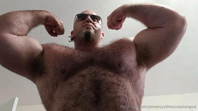 Hairy sweaty musclegod makes you worship his pecs and armpit..