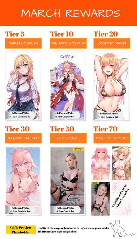 March Panel - Yae Miko, Marin Kitagawa, Elf Slave Girl