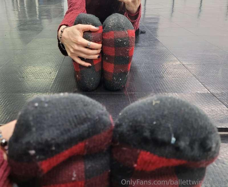 Dirty socks in the dance studio today. It's hard to stay war..