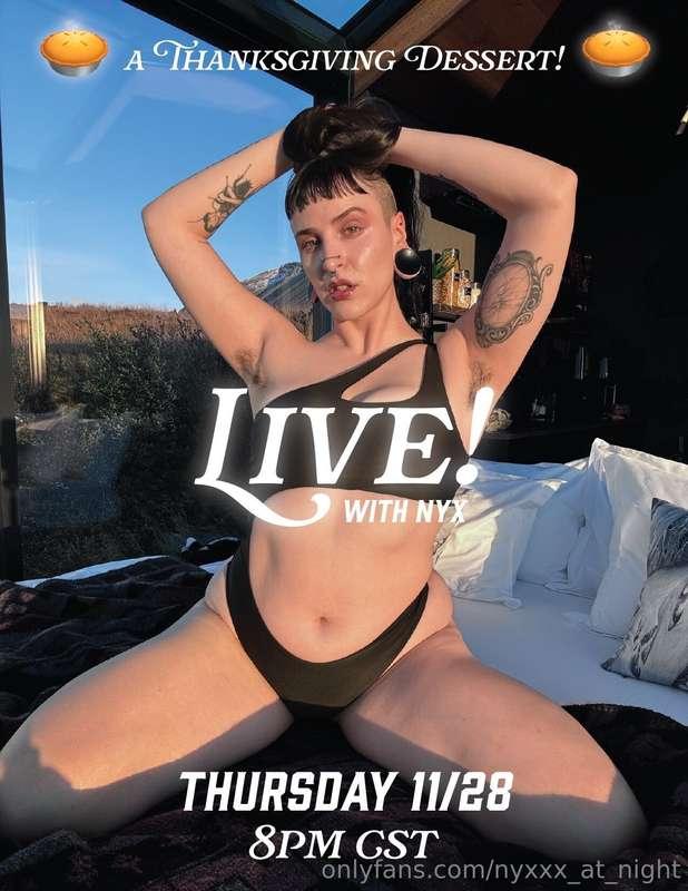 I’ll be live in 30 minutes! 🖤