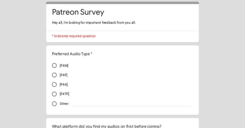 Fall 2023 Patreon Survey for Fall/Winter2023 Content