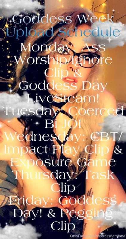 Upload Schedule for Goddess Week! We are having lots of fun ..