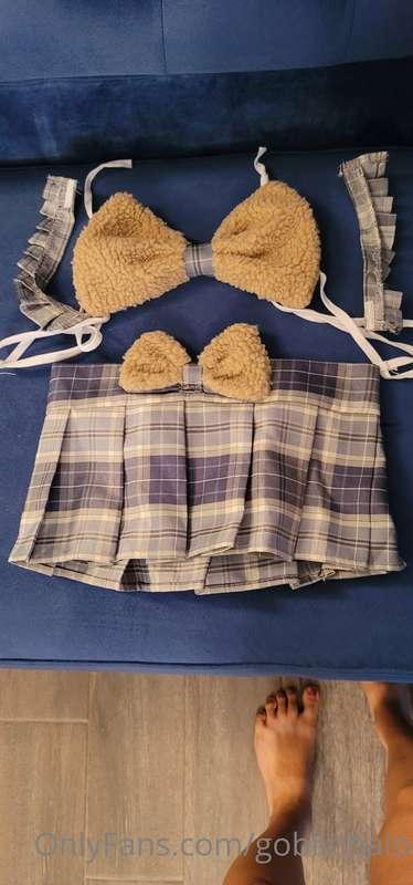 Kitten bow school girl plaid outfit LOTS OF VIDEOS