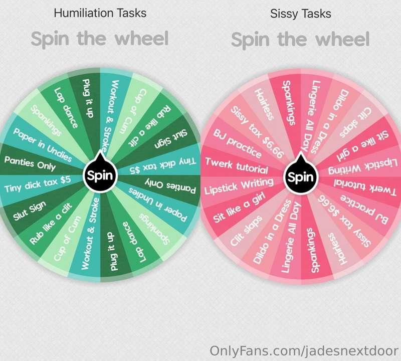 Spin the Wheel Sissy or Humiliation Tasks!!

For $5 spin eit..