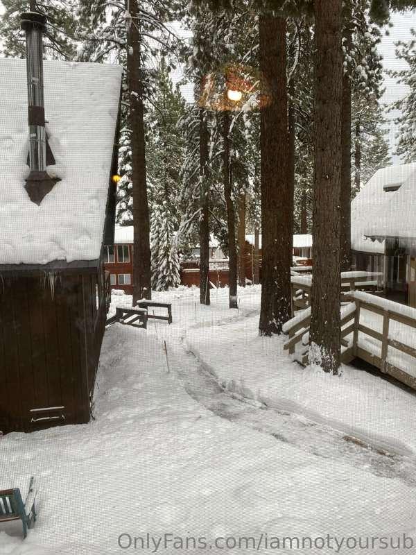 Woke up in the snow this morning. Love Tahoe and can’t wait ..