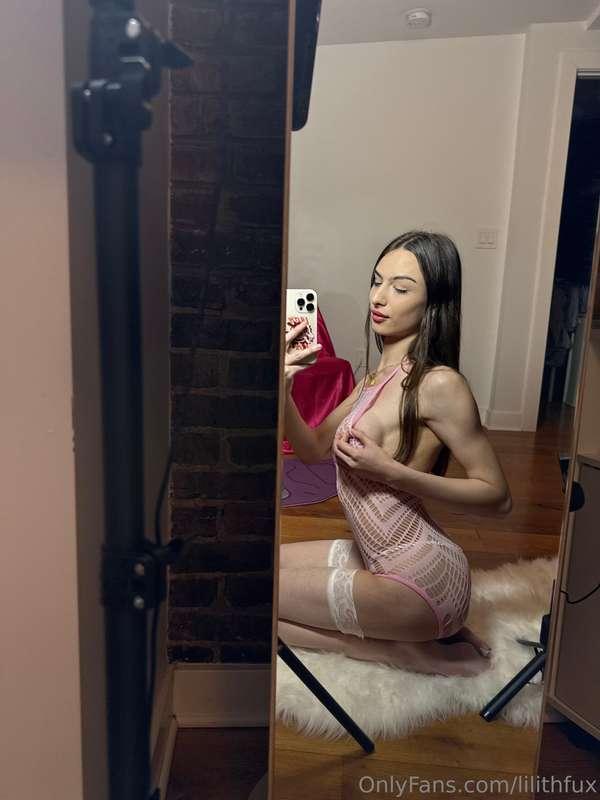 Kneeling in pink, nipples hard, mind filthier than ever. Sli..