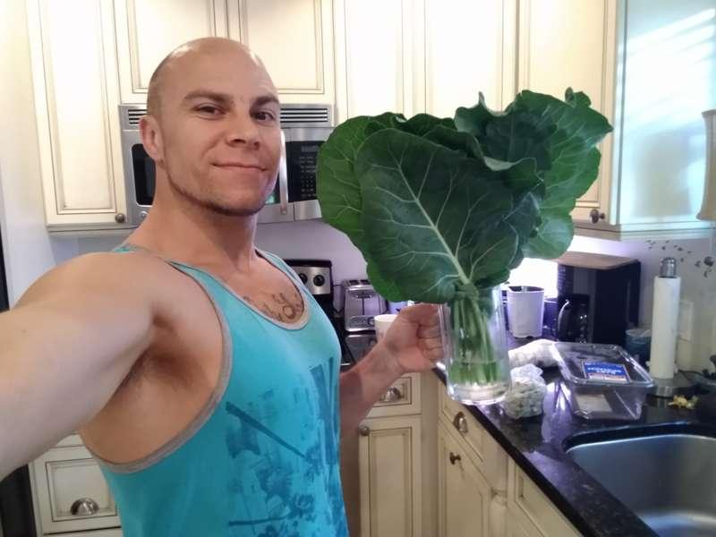 Daddy loves his greens. These are from my garden. Nom nom no..
