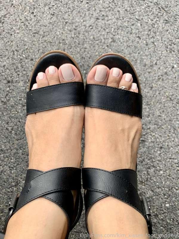 Black strapped-chunky heeled shoes💞 and I painted my toes ag..