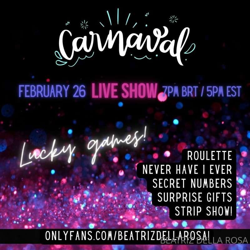 Live show this Saturday, it's Carnaval! 🎉🎉🎉

Only 4$!onlyfan..