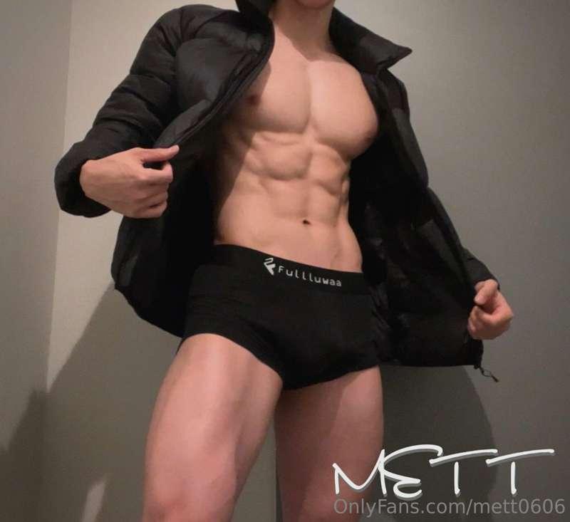 Underpants and down jacket.