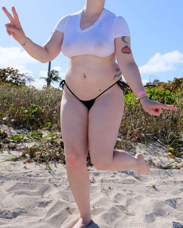 This was a jump in the air and try to land scenario. If not falling over is technically landing then I think I got it! I'll post the rest later. Oh and although I threw some shorts on, this is what I walked back to the hotel in 😈

#public #outdoors #outside #beach #sheer #seethru #tits #thong #nudebeach