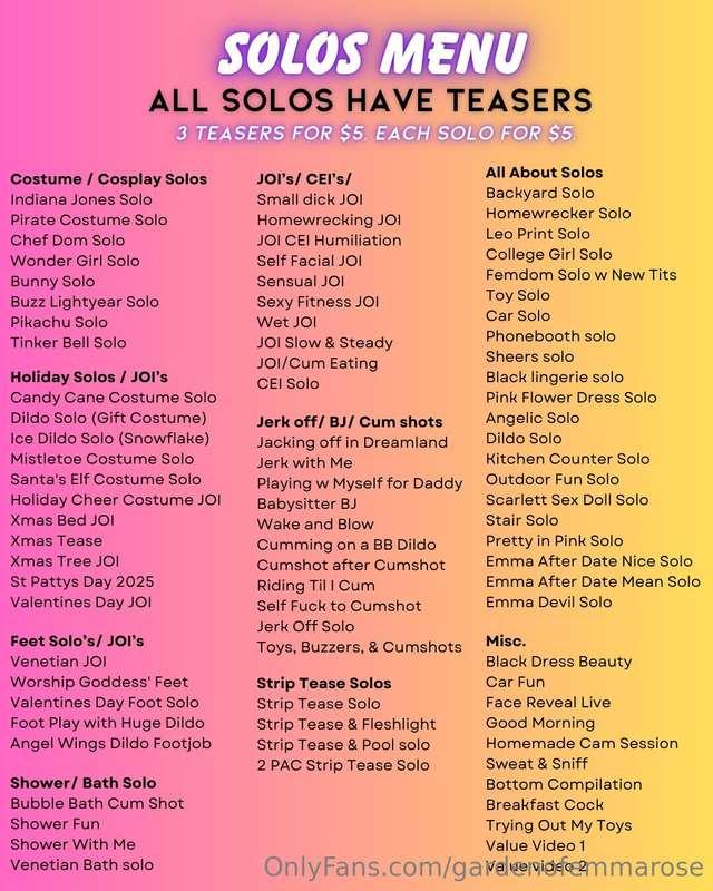 SOLOS MENU‼️ Grab them discounted now before I start uploadi..