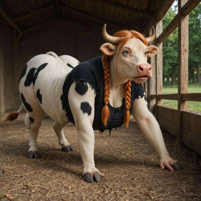 Redhead Transforming into a Cow