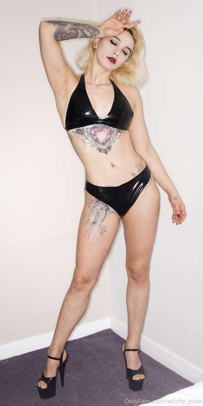 Simple black latex bikini with Studio CCM