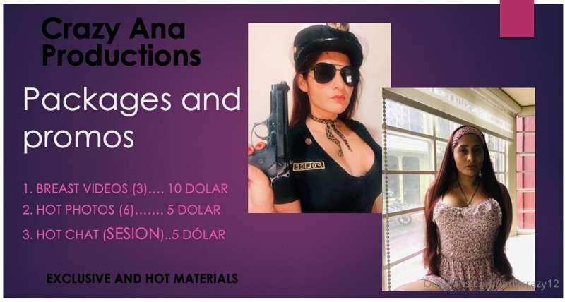 Packages and promos

1. Breast videos (3)…. 10 dolar
2. Hot ..