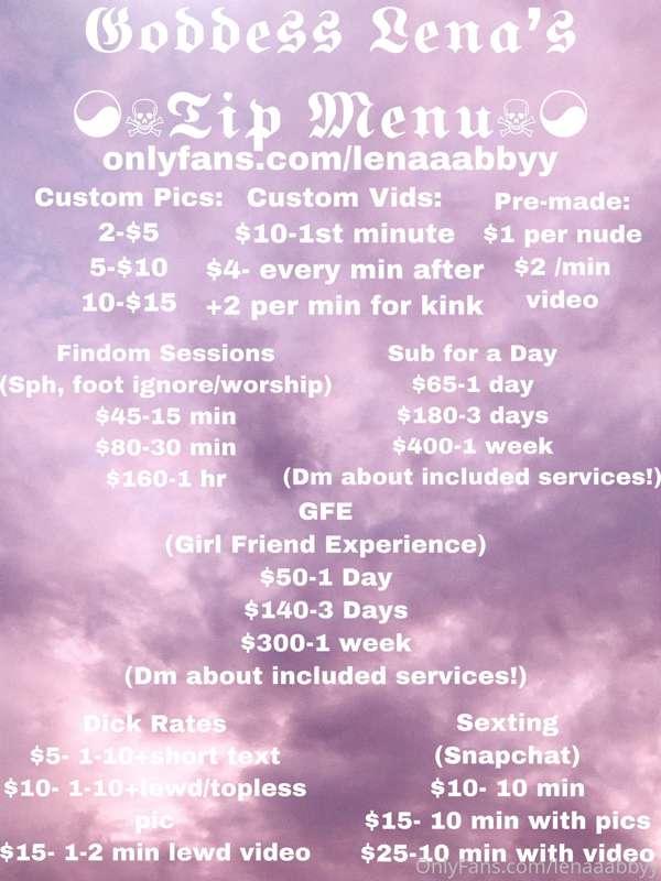 My tip menu!!!! 💖💖For now until I reach my moving goal all o..