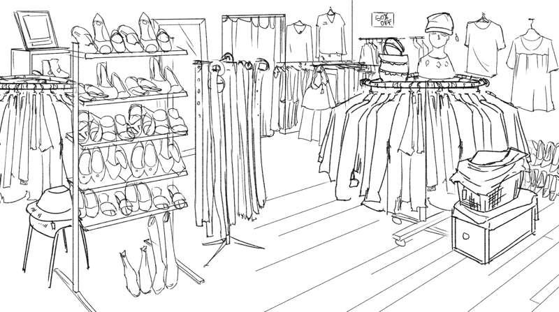 OL2: Thrift Store BG Sketch (Step 1)