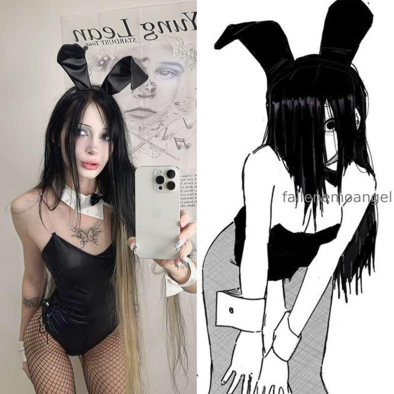 how do you like my bunny cosplay?>< a rabbit with a dvd cass..