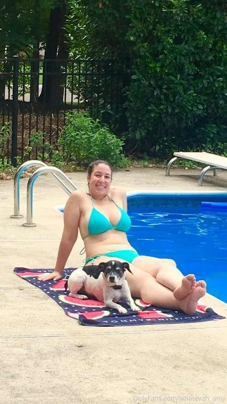Soaking up as much pool time as possible. Not my dog