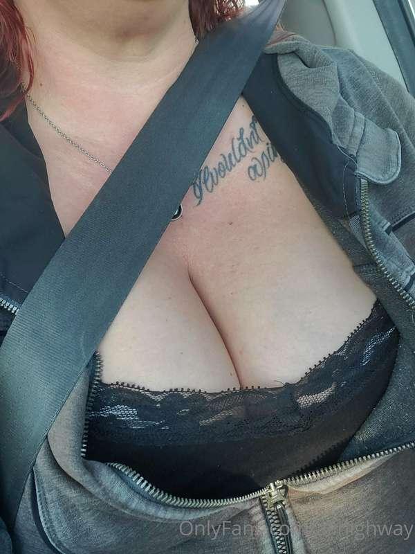 When you're out and about, catch a glimpse of your cleavage ..