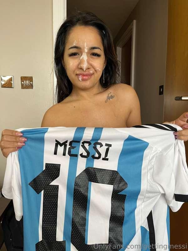 Absolutely glazed 4ft 2 latina Messi fan's face! Video out s..