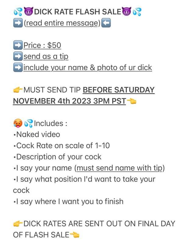 🥵💦DICK RATE FLASH SALE💦🥵 ends SATURDAY NOVEMBER 4th 2023 3PM..