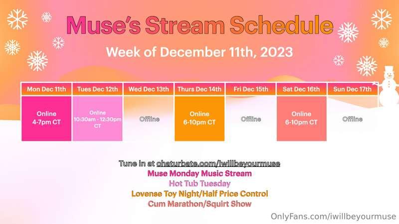 Here's this week's stream schedule! Bringing Muse Monday bac..