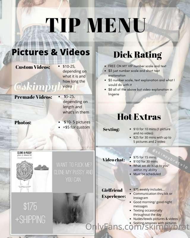 New menus take a look and send me a DM