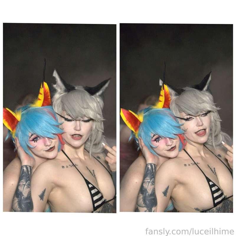 Queen Bee x Loona ? 
Me and my bestie @Elizahime 


 #cosplay #hottub #alt #helluvaboss #bikini #girls #cute #goth #tattoos 