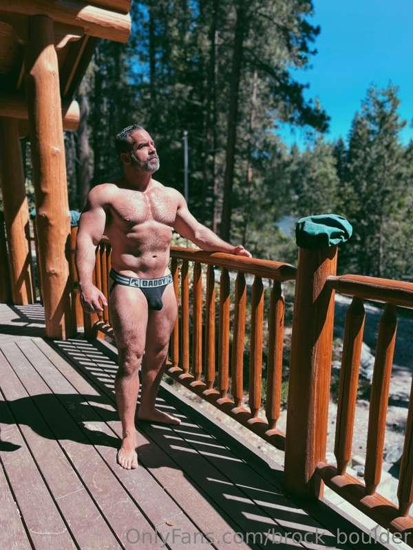 Taking in the morning sun in my new GruffPup Daddy jock last..