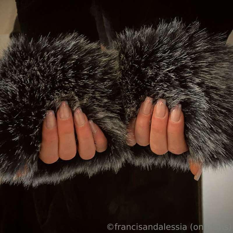 Tonight I'm wearing my fluffy gray-black fur cuffs. Do you g..
